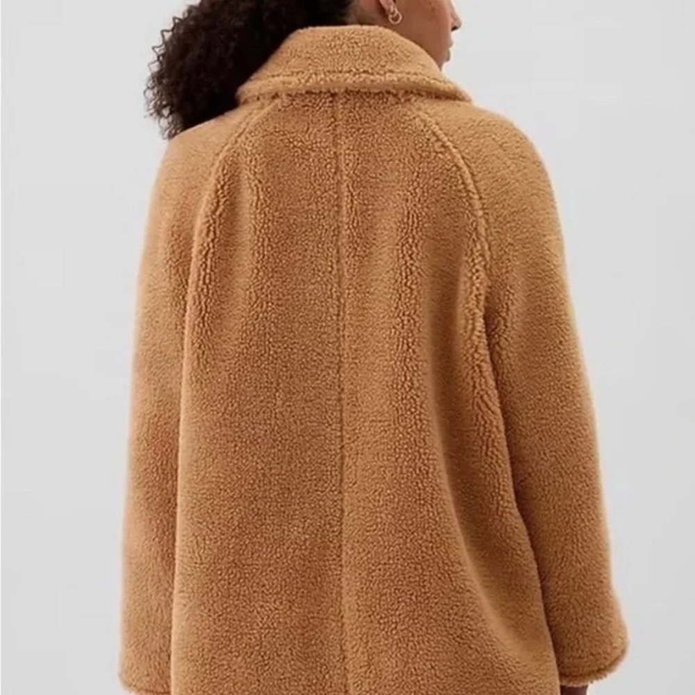 GAP Sherpa Teddy Coat Camel Brown Y2K Winter Glam Oversized Jacket SMALL Cozy - Picture 4 of 13